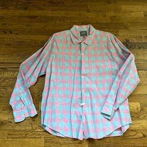 Bonobos XXL LS Greenish and Pink Check Button Down Cotton and Linen